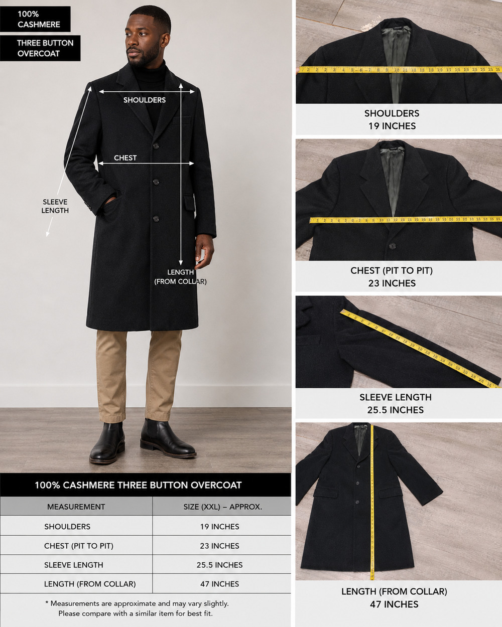 Ing Loro Piana Mens Vintage 100% Cashmere Coat Nordstrom size 44-46 black